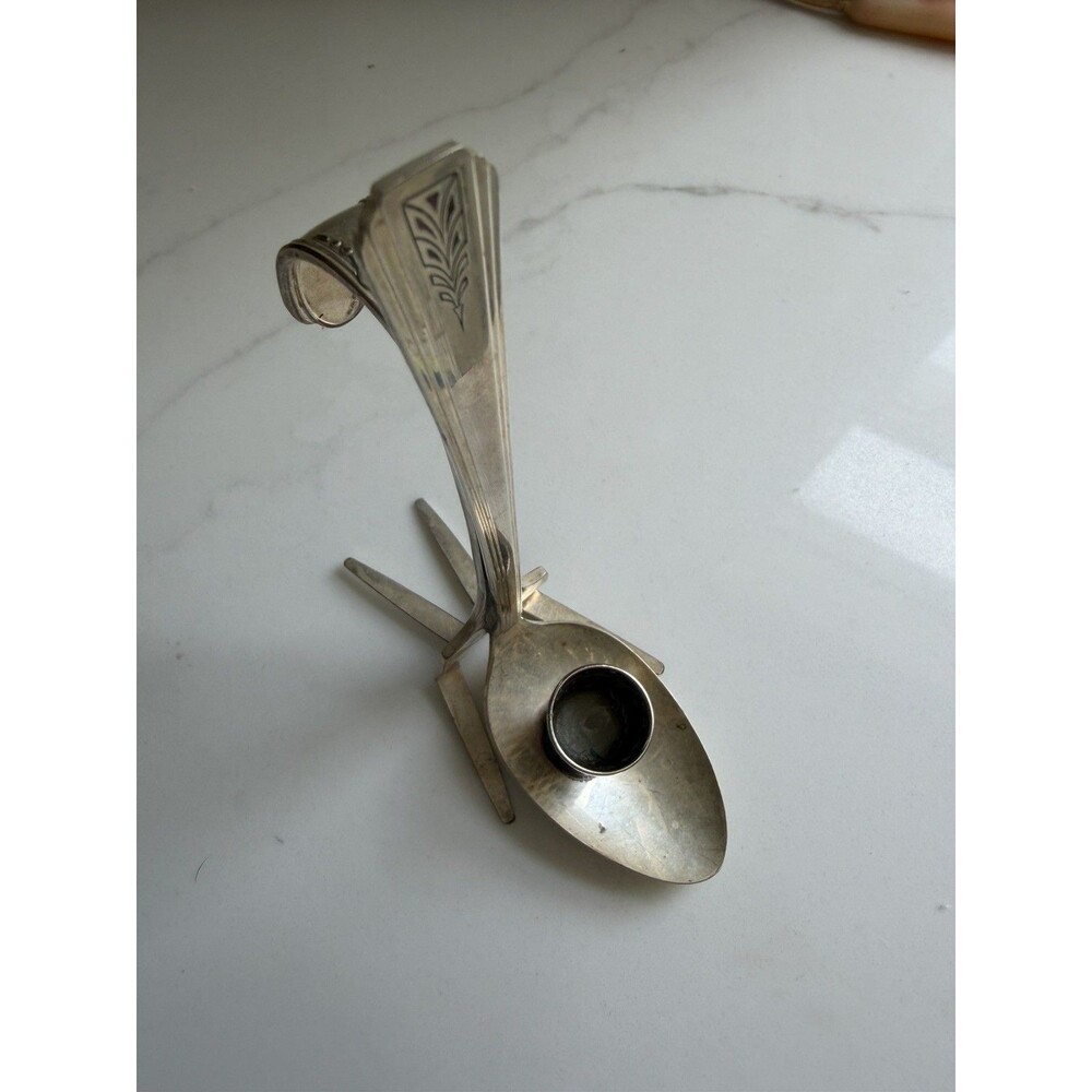 Vintage Silverplate Flatware Art Candle Holder Handmade Mid-Century Style